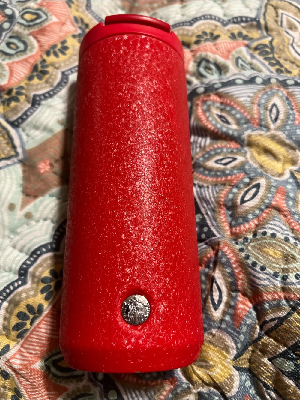 Starbucks Red Textured Travel Tumbler with Silver Emblem